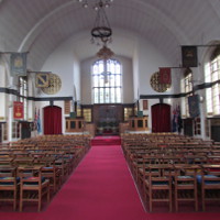 St. George's Memorial Church, Ypres. showing C of L. Rifles banner on left hand wall