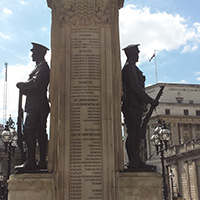 The London Troops Memorial at the Royal Exchange, Threadneedle Street - central panel showing list of London Regiments