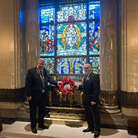 Our current Master with one of the brethren laying our wreath at Freemasons Hall Memorial Shrine